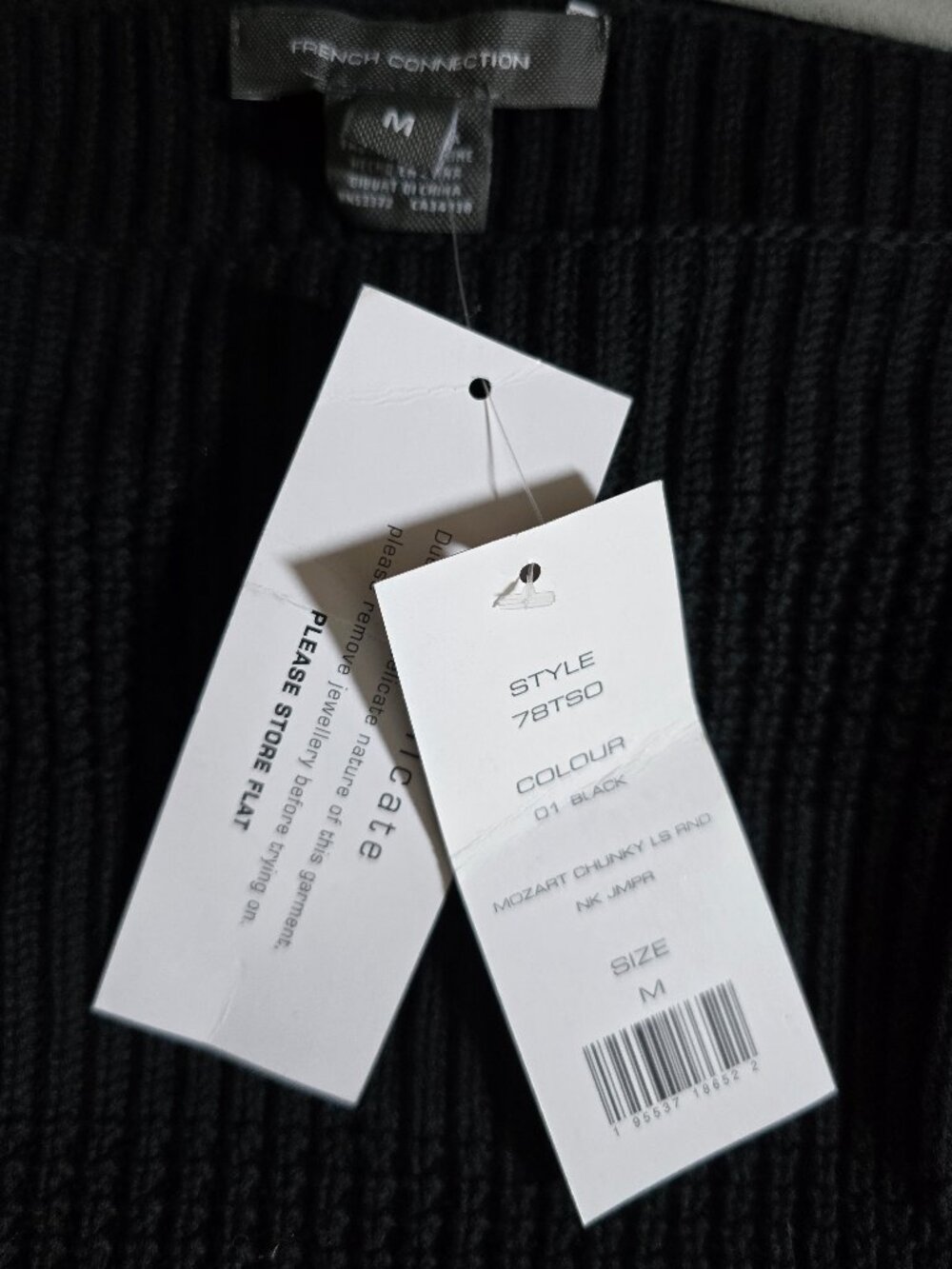 Waffle Textured Knit Sweater NWT Med Black 100% Cotton Boxy Cropped Minimalist - Picture 13 of 16